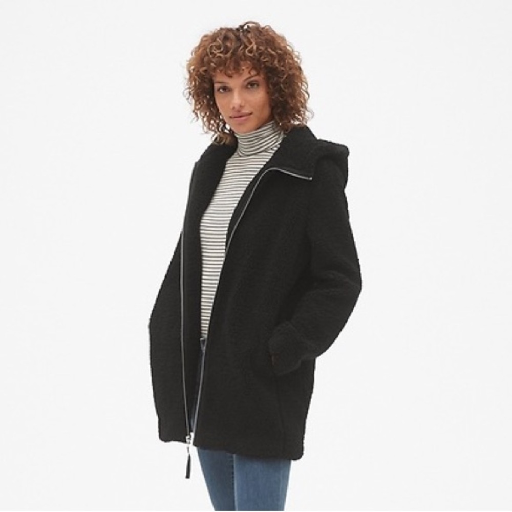 Gap Black Teddy Sherpa Fleece Zip-Up Coat - Medium - Picture 2 of 8